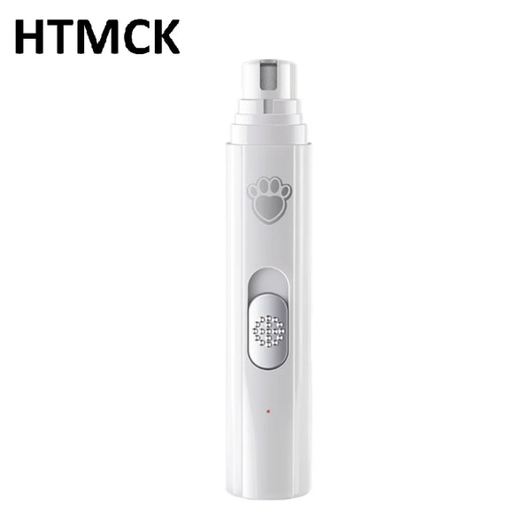 A white dual speed pet nail trimmer with a pump dispenser and a button control.