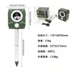 A green solar ultrasonic animal repeller device with a motion sensor and accompanying accessories.