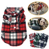 A plaid button-up shirt for dogs and cats shown in various patterns and colors.