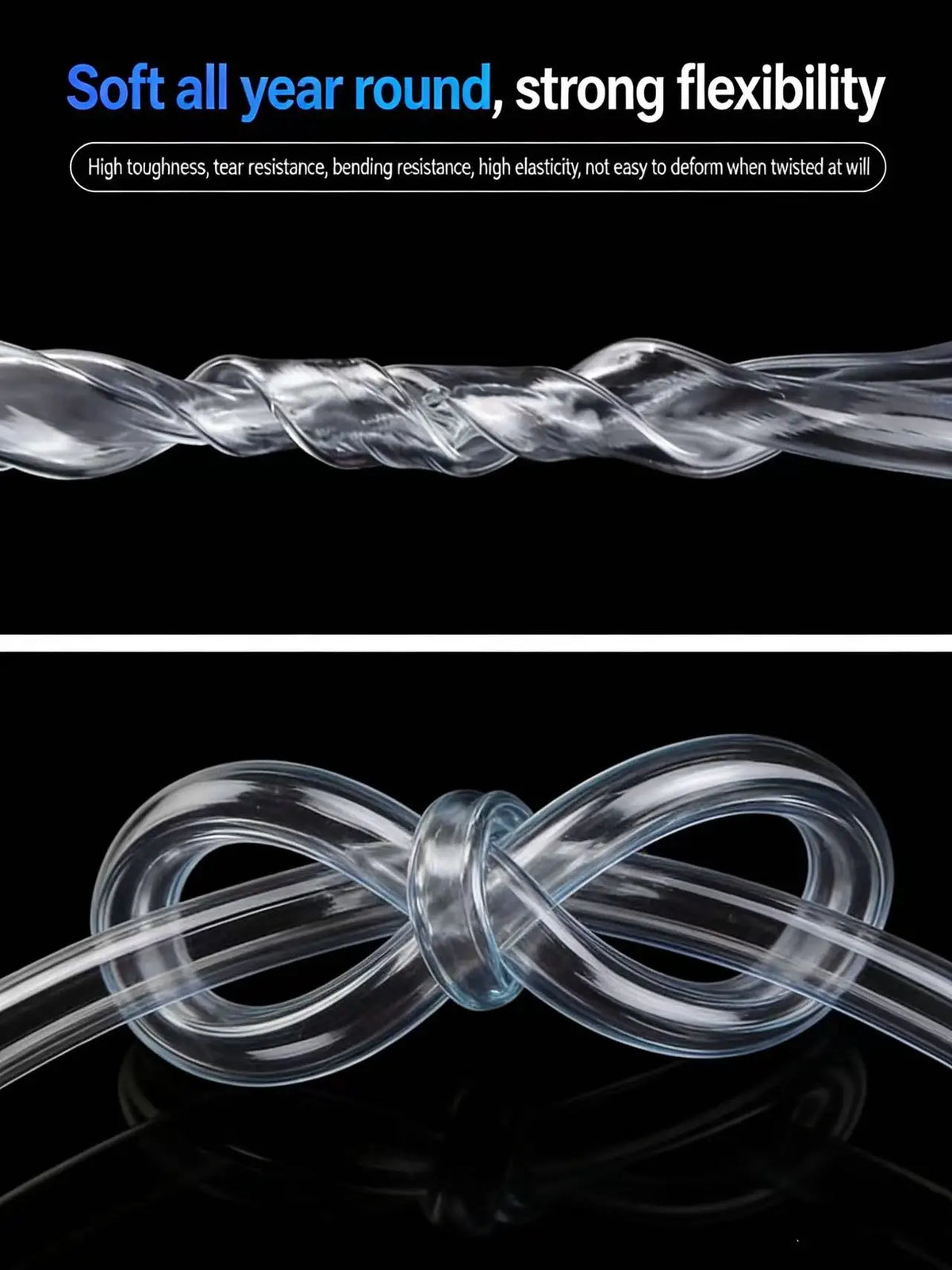 Close-up of clear PVC flexible tubing showing its flexibility and resilience.