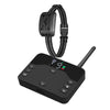A black dual function dog training collar with a remote trainer and electric fence component.